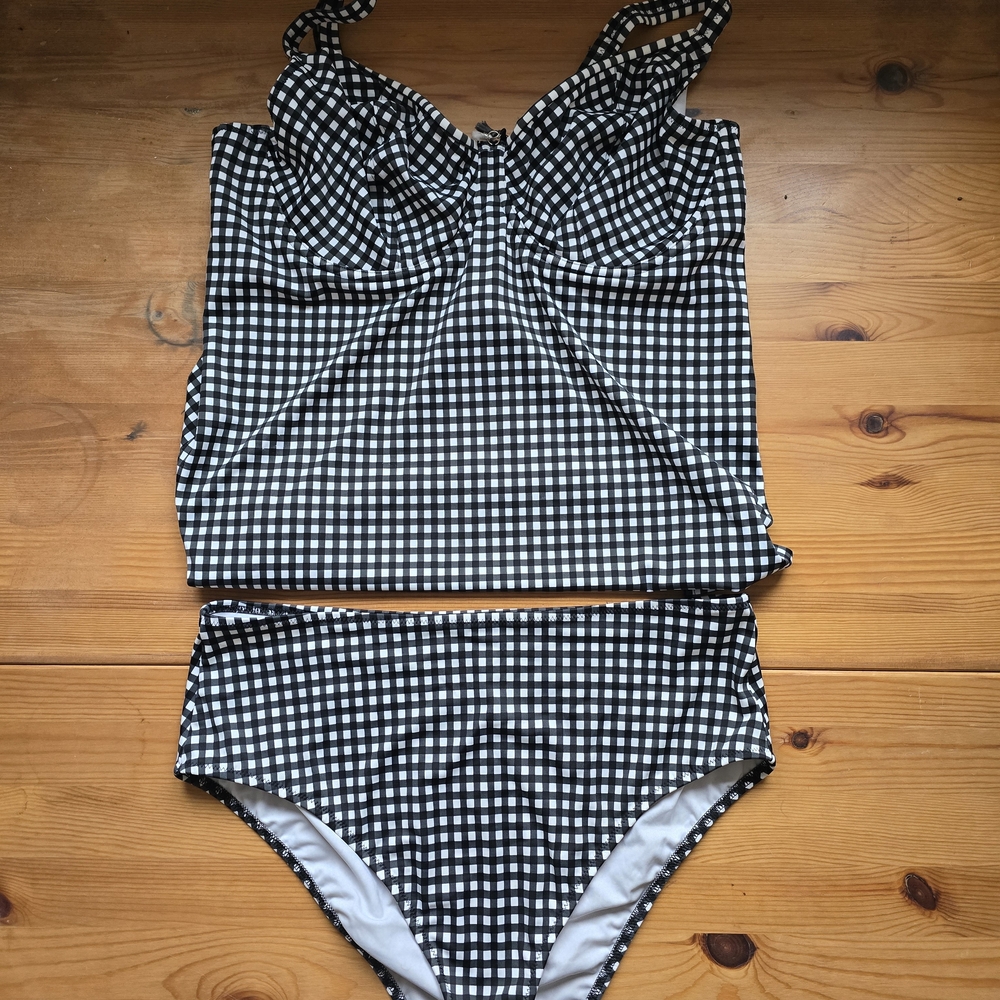 Freya Panache Black and White Gingham Swimsuit Set 38G XL